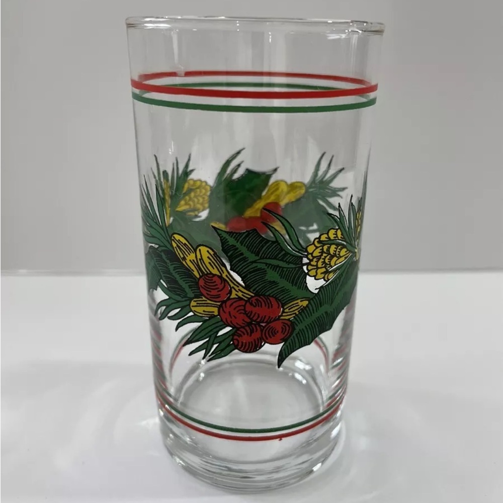 Vintage Drinking Christmas Glass Tumbler Acorns Retro Holiday Drinkware